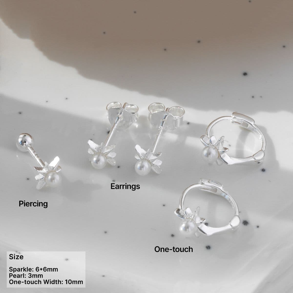 Silver 925 Mini Swarovski Pearl Sparkle Set (Piercing, Earrings, One-touch) - 이미지 1