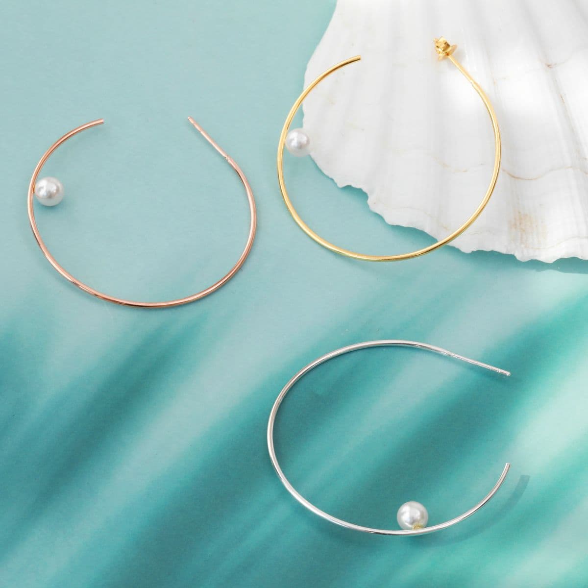 [SE6504] 925 Silver Big and Thin Hoop Pearl Earrings - 이미지 12