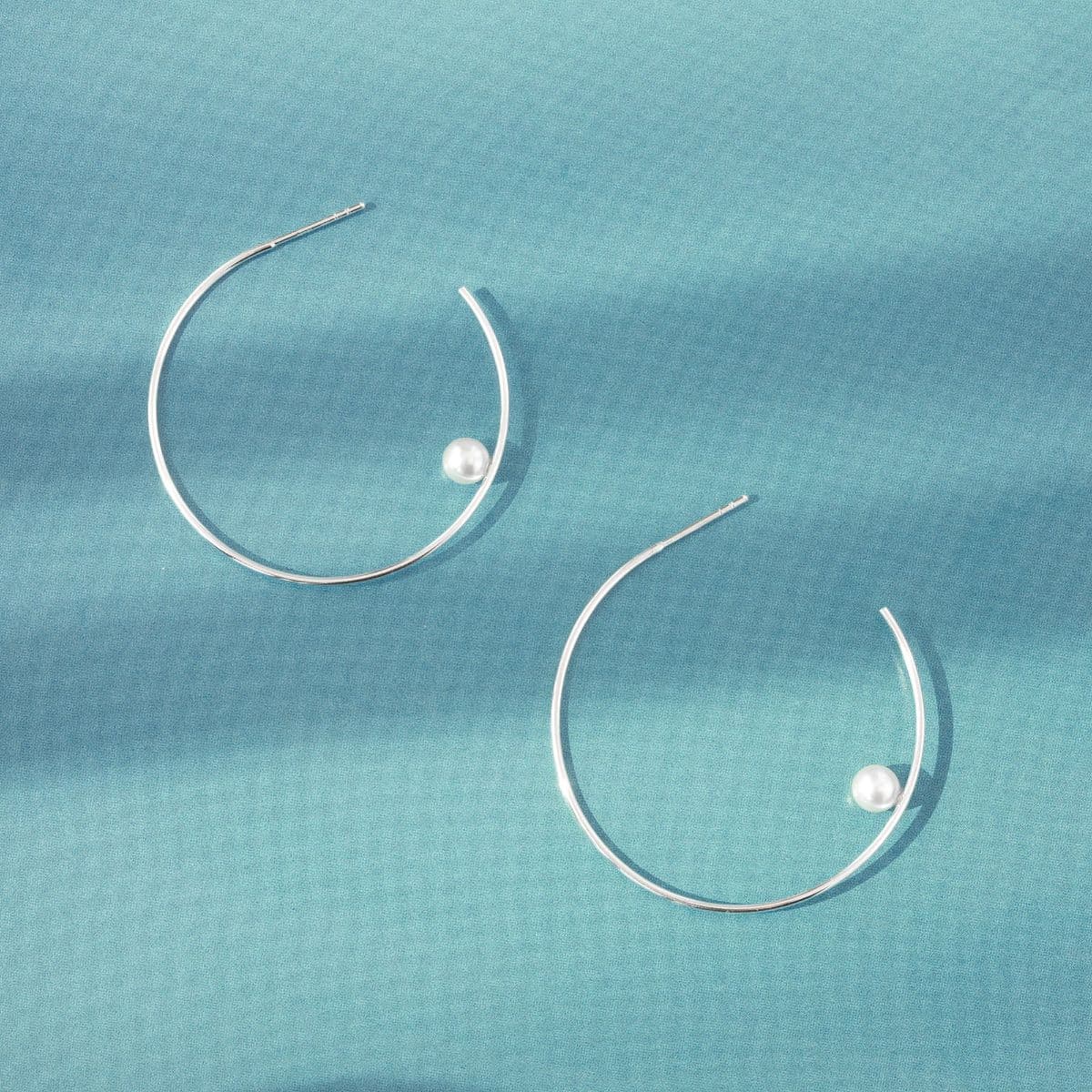 [SE6504] 925 Silver Big and Thin Hoop Pearl Earrings - 이미지 3
