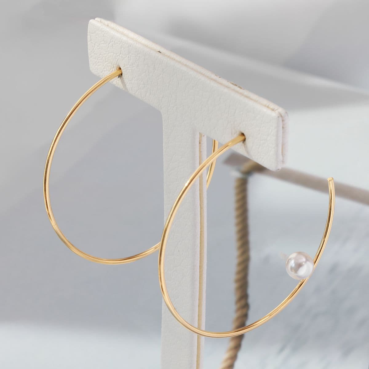 [SE6504] 925 Silver Big and Thin Hoop Pearl Earrings - 이미지 6