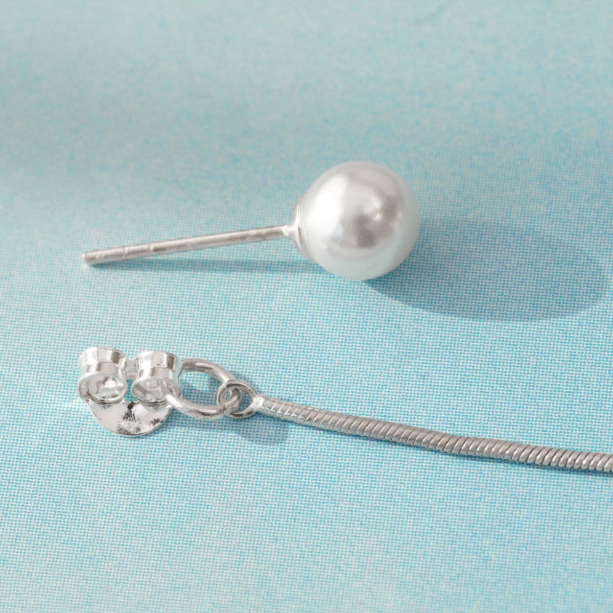 [SE6505] Silver 925 Drop Snake Chain Synetic Pearl Earrings - 이미지 7