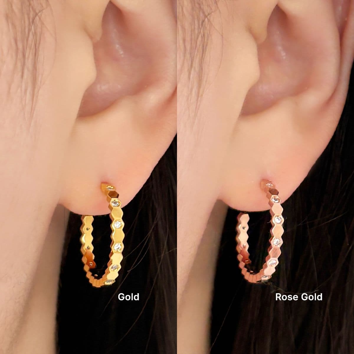 [SE6506] 925 Silver Hexagonal Cubic Hoop Earrings - 이미지 4