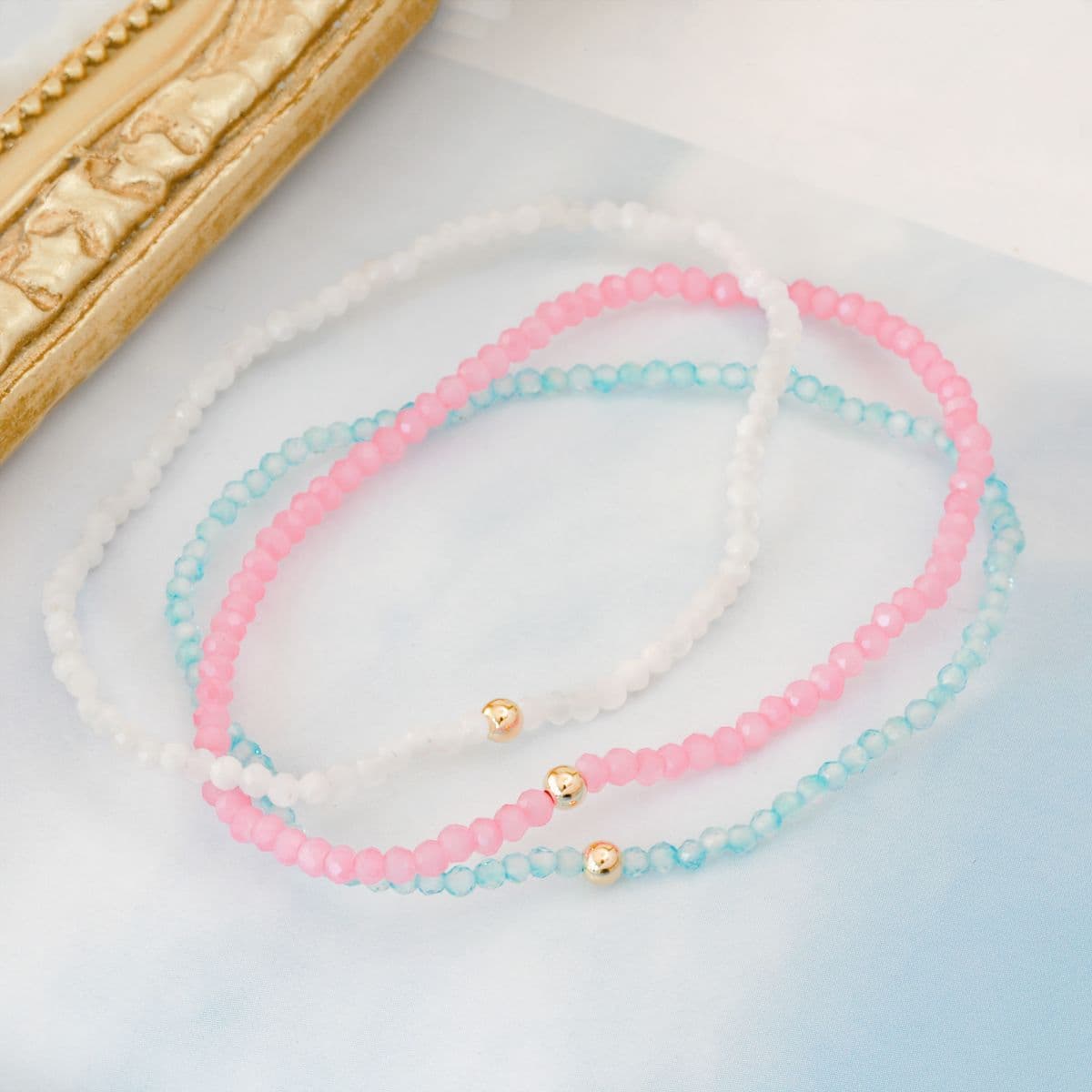 [G4R4800], [G4B4800] 14K Gold Ball Pastel Color Natural Stone Free Size Set - 이미지 12