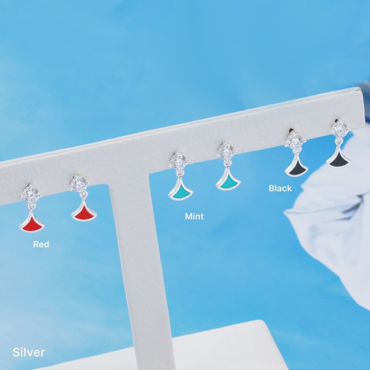 [SE6507,SN6500] Silver 925 Cubic Zirconia & Pearl Epoxy Fan Set (Earrings, Necklace) - 이미지 5