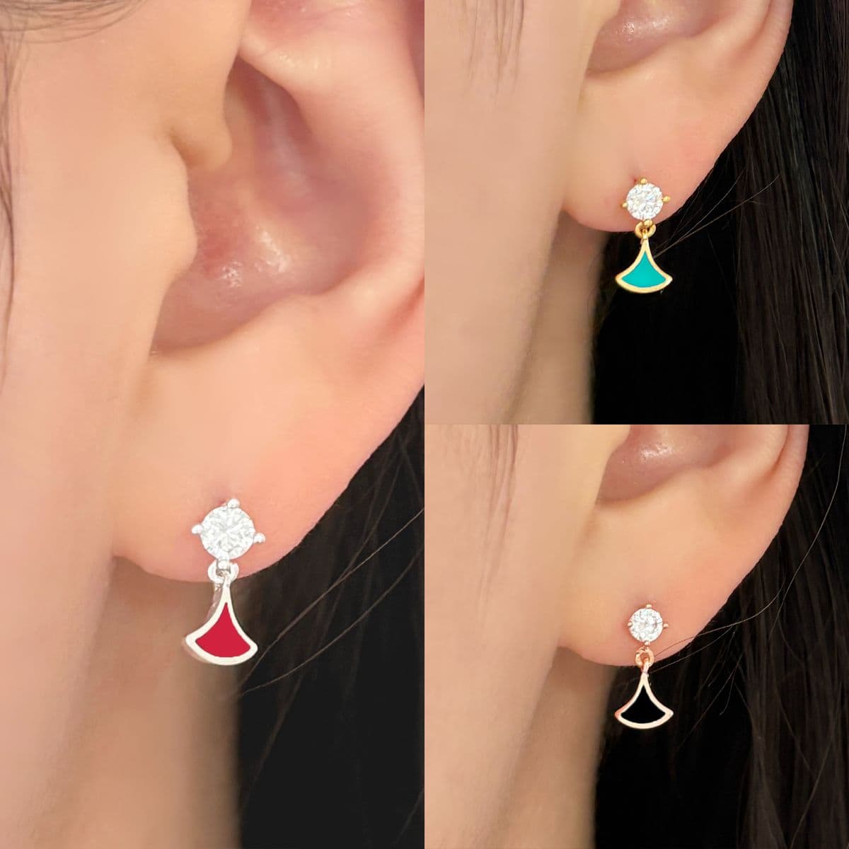 [SE6507,SN6500] Silver 925 Cubic Zirconia & Pearl Epoxy Fan Set (Earrings, Necklace) - 이미지 4