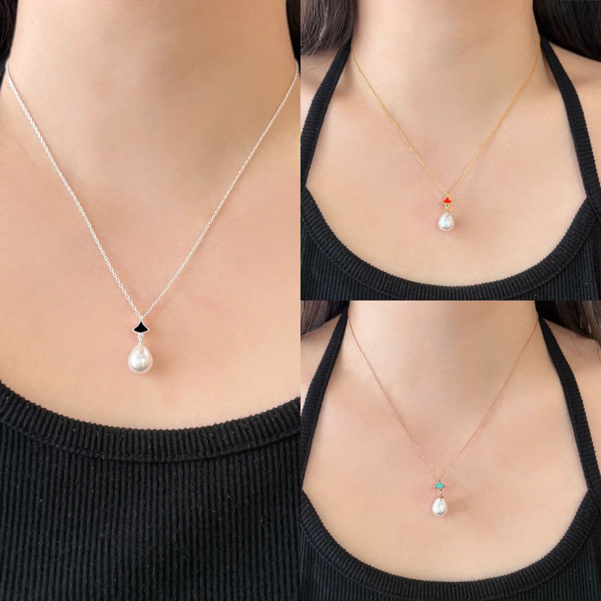 [SE6507,SN6500] Silver 925 Cubic Zirconia & Pearl Epoxy Fan Set (Earrings, Necklace) - 이미지 11
