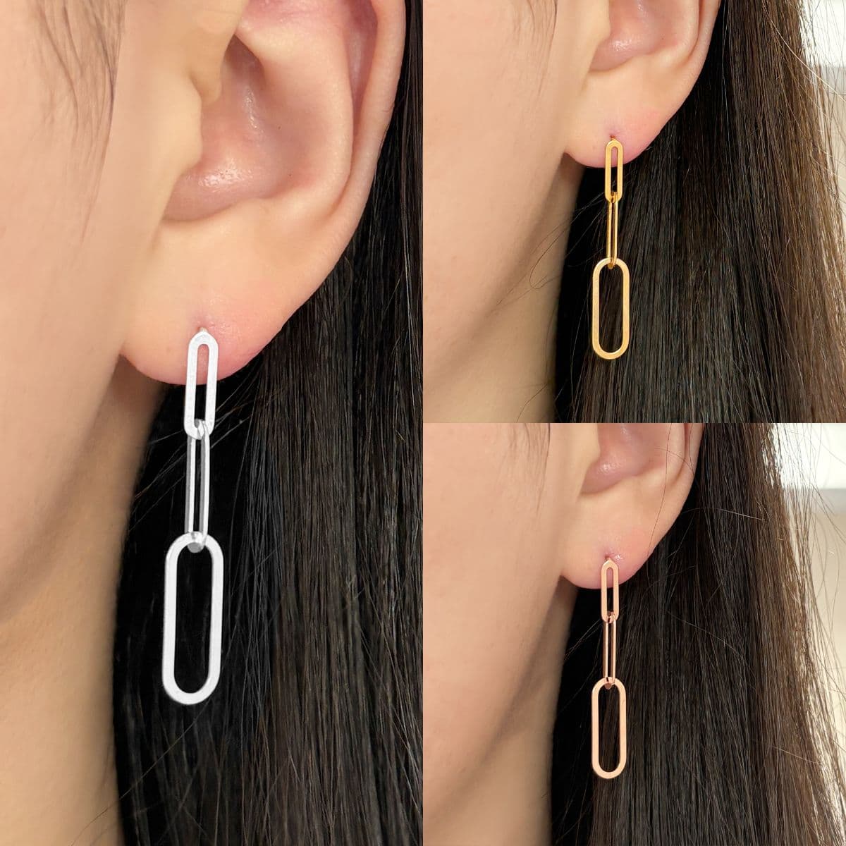 [SE6513], [SE6514] Silver 925 Triple Ring Drop Earrings Set - 이미지 8
