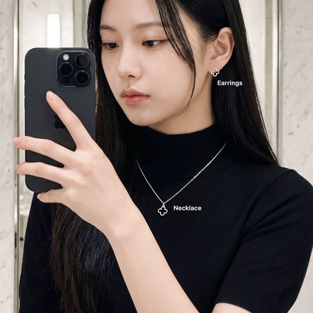 [SE6601],[SN6602] Silver 925 Thin Plain Clover Set (Earrings, Necklace) - 이미지 10
