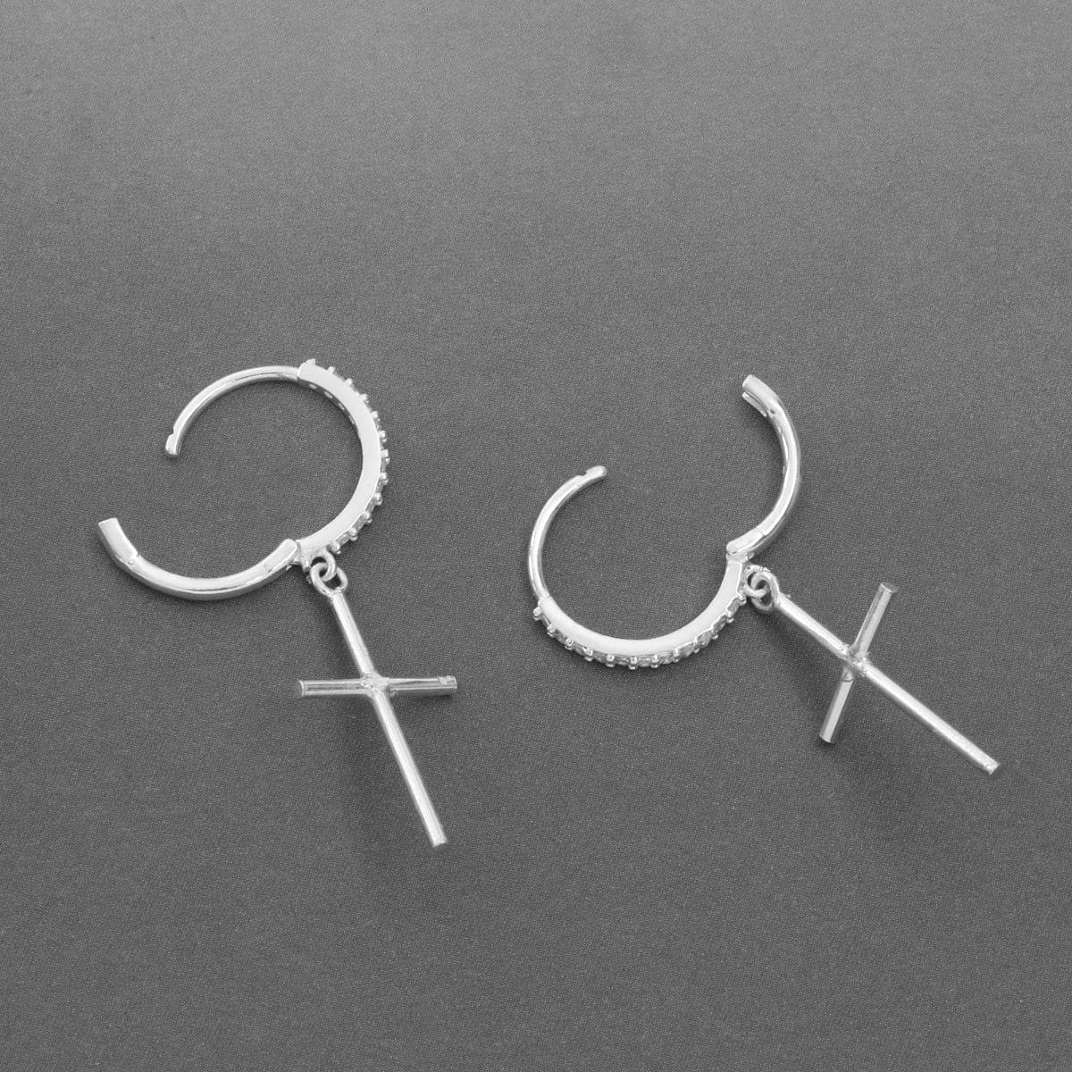 [SHG6602] Silver 925 Stick Cross Cubic Ring One-Touch Earrings - 이미지 10