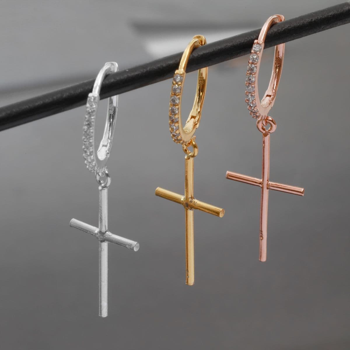 [SHG6602] Silver 925 Stick Cross Cubic Ring One-Touch Earrings - 이미지 2