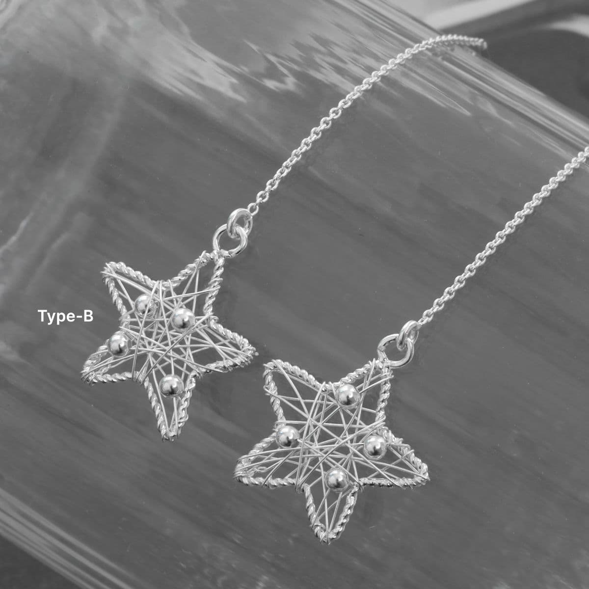 [SE6610],[SE6611] Silver 925 Marble In Star Earrings Set (Post, Drop) - 이미지 9