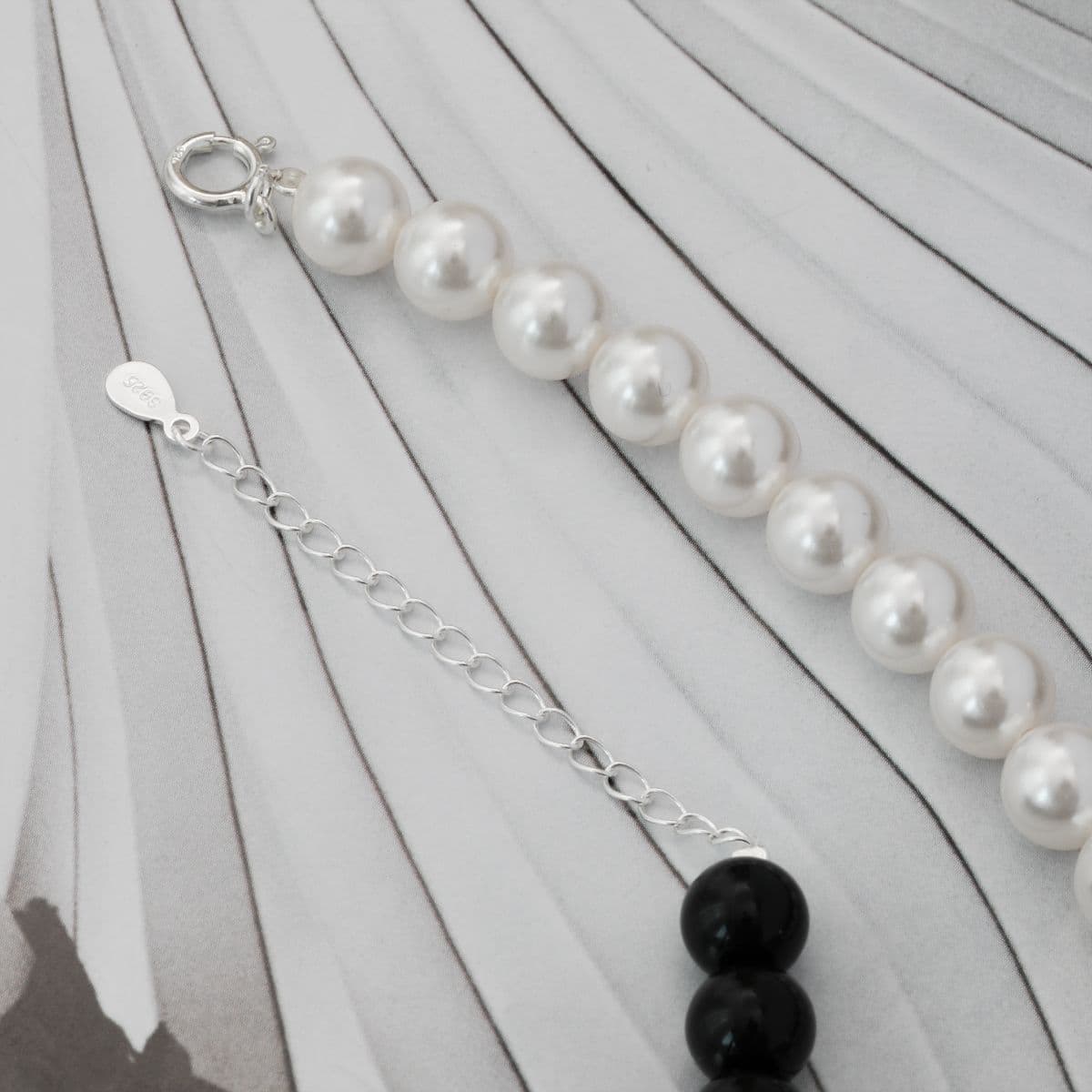 [SN6604] 925 Silver Half Swarovski Pearl Black Onyx Cruella Necklace - 이미지 8