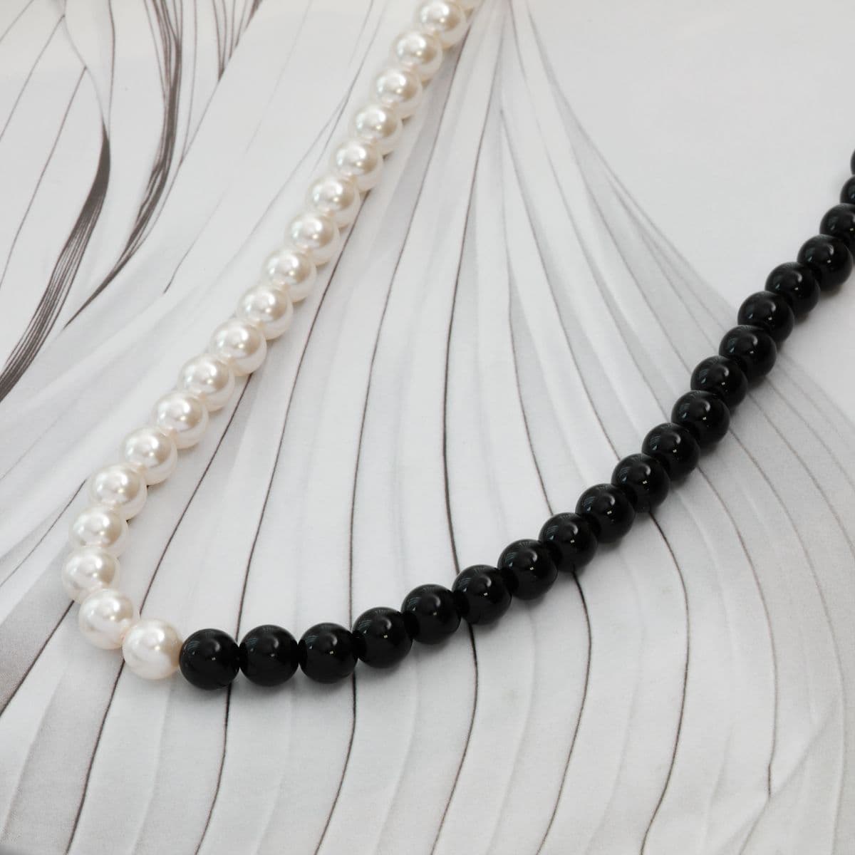 [SN6604] 925 Silver Half Swarovski Pearl Black Onyx Cruella Necklace - 이미지 6
