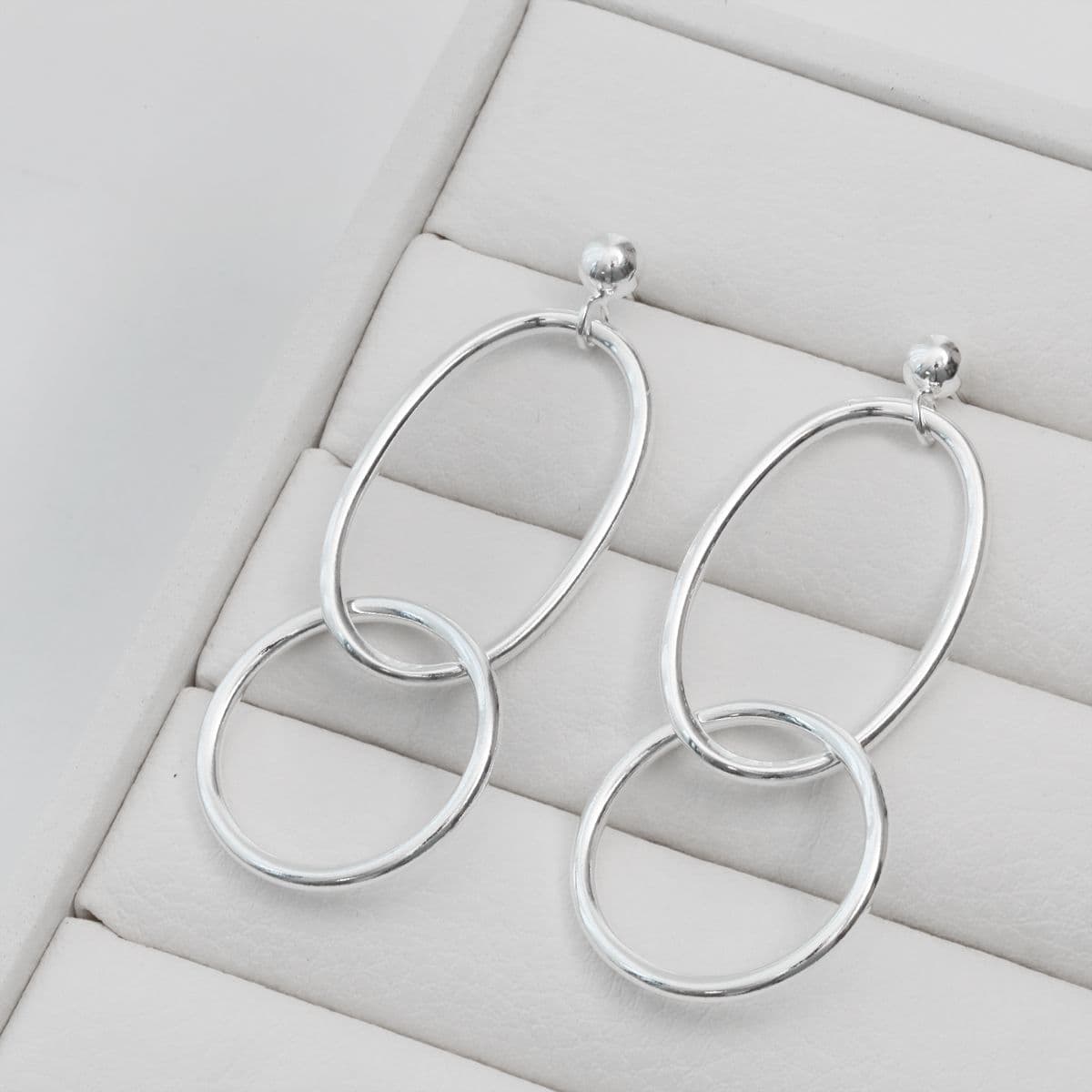 [SE6612] Silver 925 Big Bold Double Ring Drop Earrings - 이미지 3