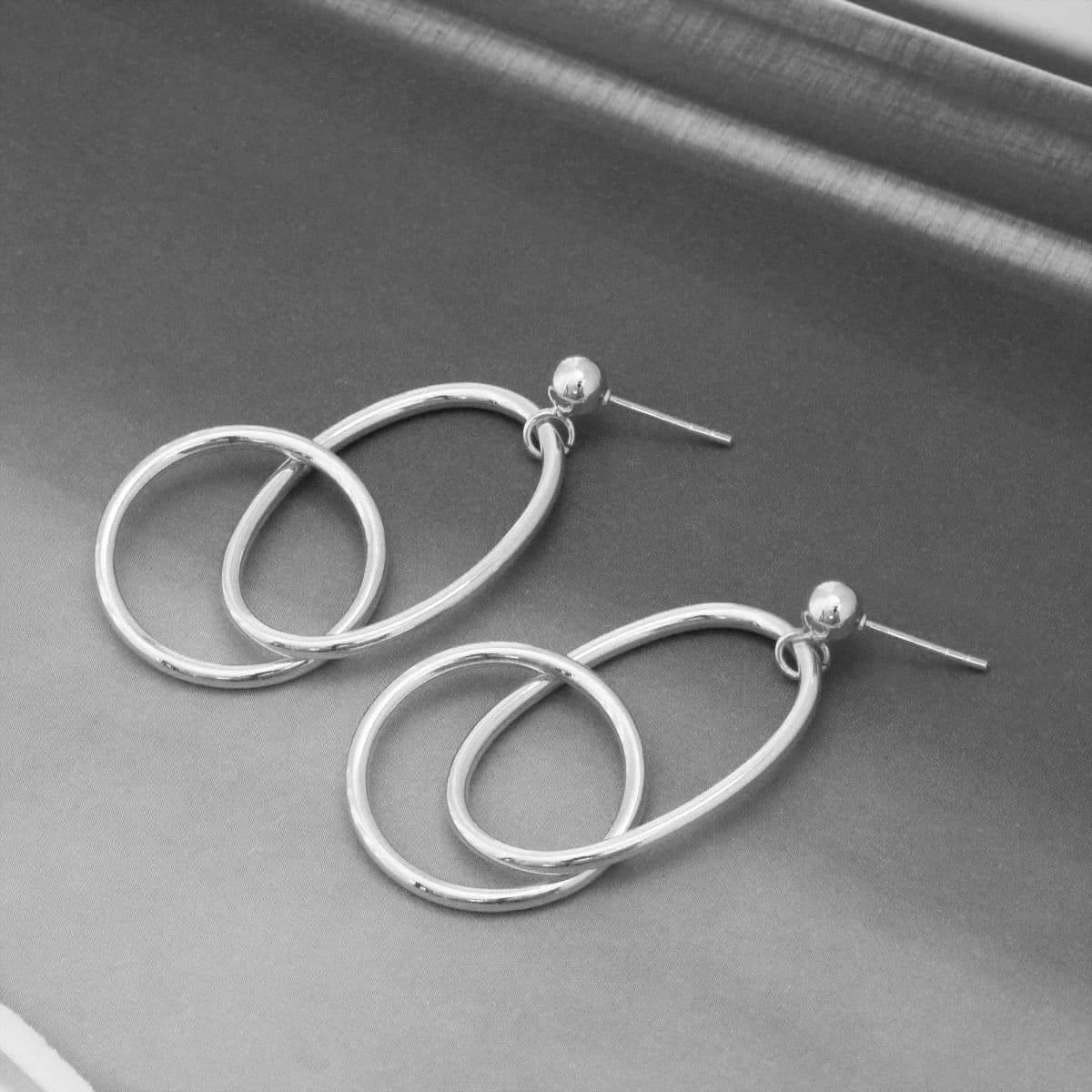 [SE6612] Silver 925 Big Bold Double Ring Drop Earrings - 이미지 4