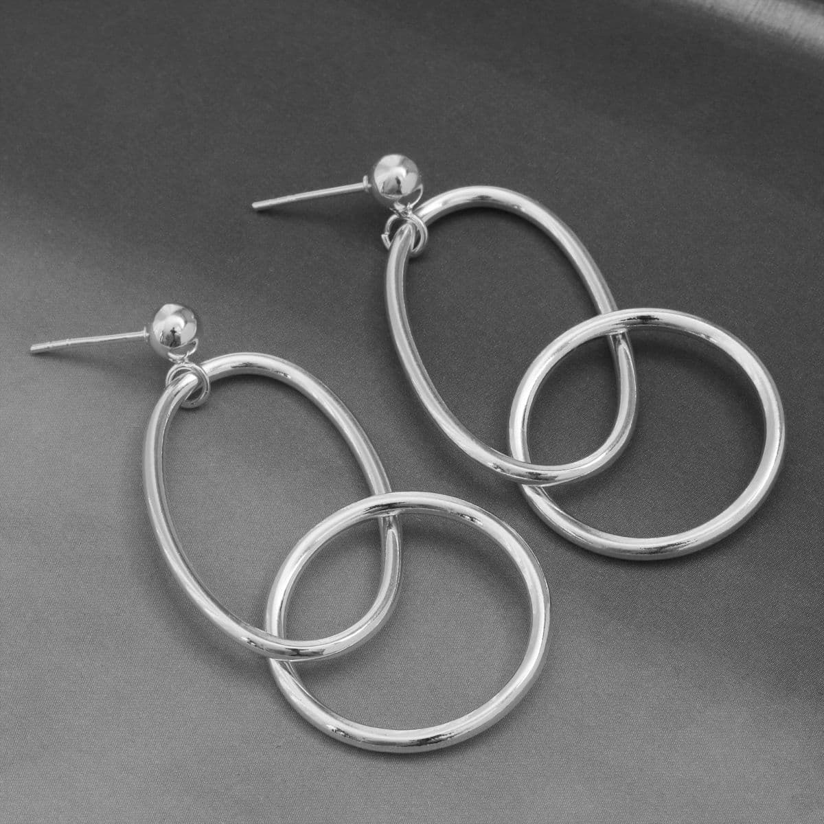 [SE6612] Silver 925 Big Bold Double Ring Drop Earrings - 이미지 9