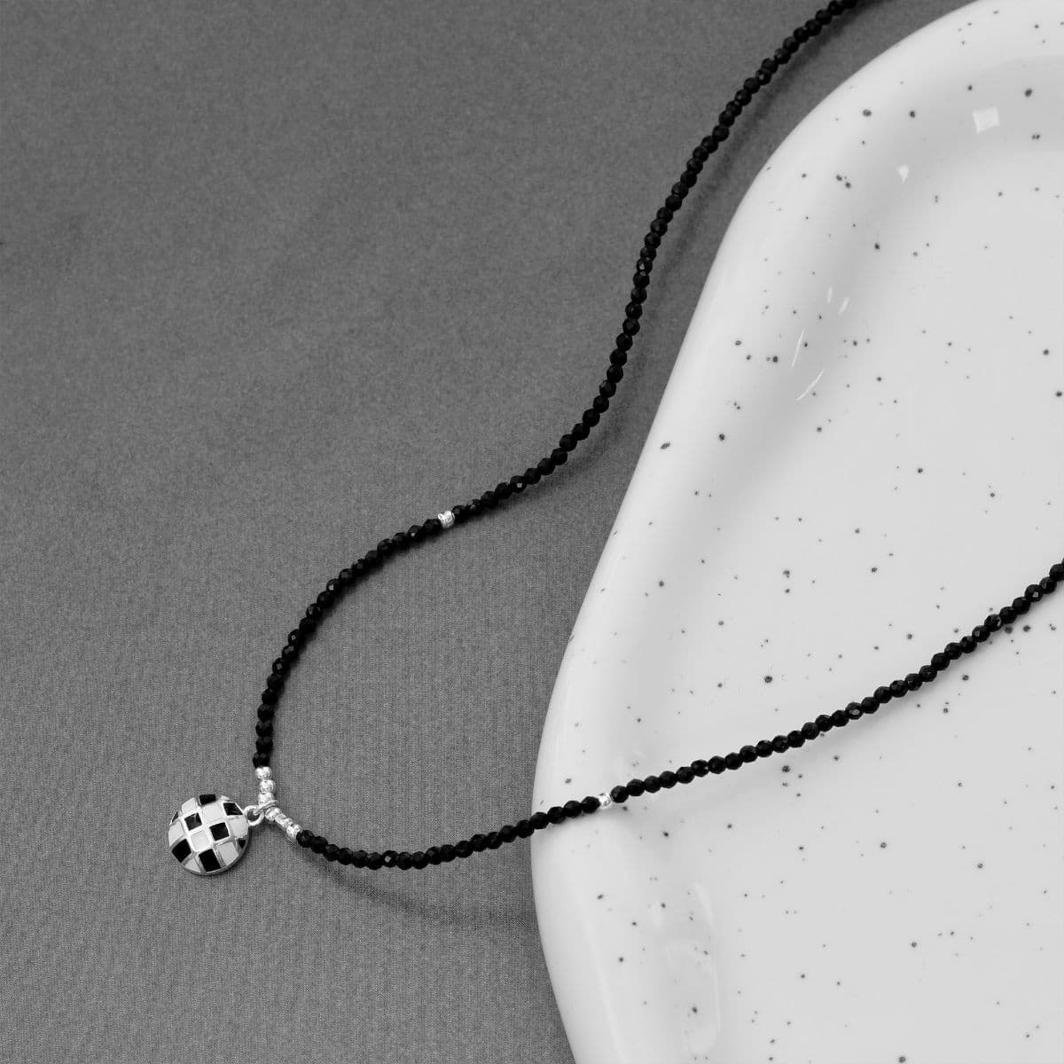 [SN6606] Silver 925 Black and White Checkered Natural Stone Necklace - 이미지 4