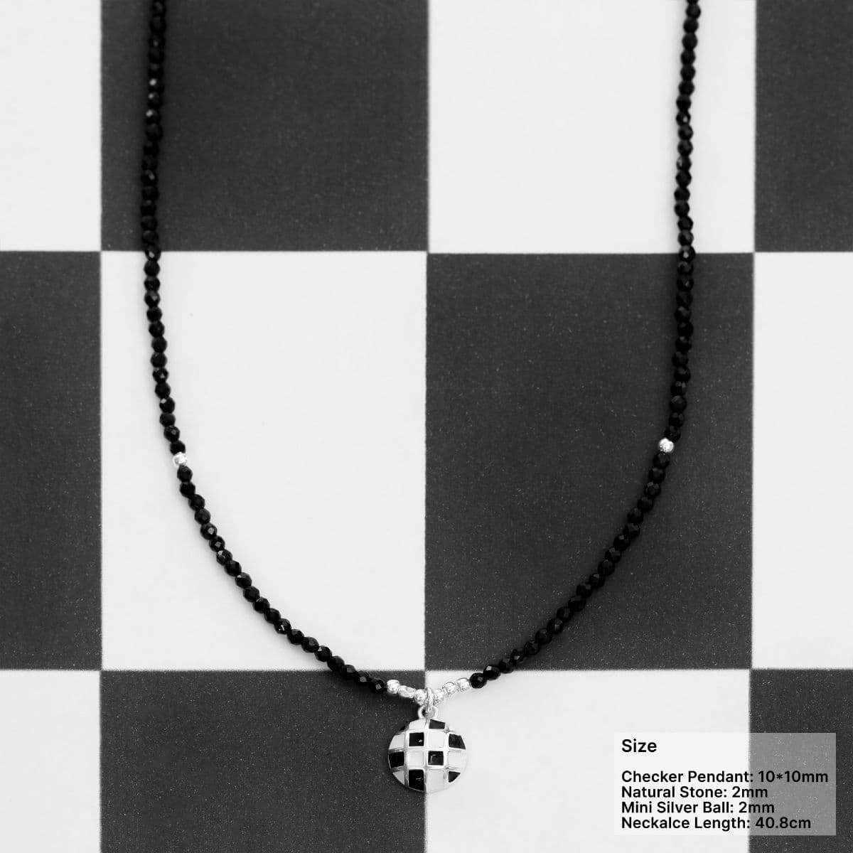 [SN6606] Silver 925 Black and White Checkered Natural Stone Necklace - 이미지 1