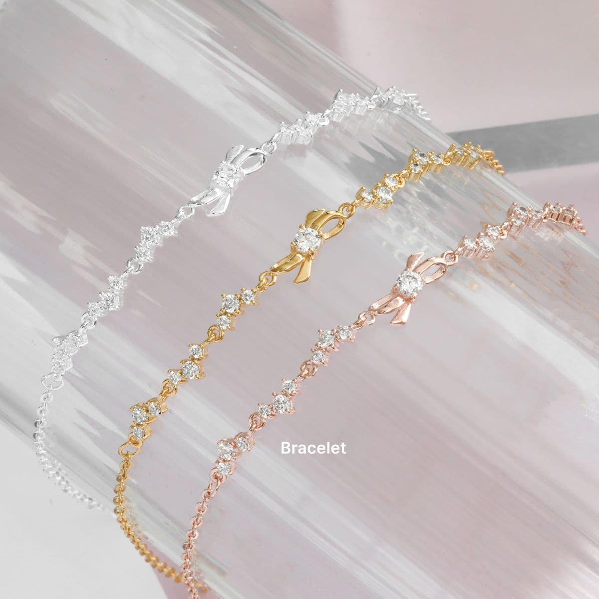 [SB6606,SN6608] 925 Silver Triple Cubic and Cubic Ribbon Set (Bracelet, Necklace) - 이미지 2