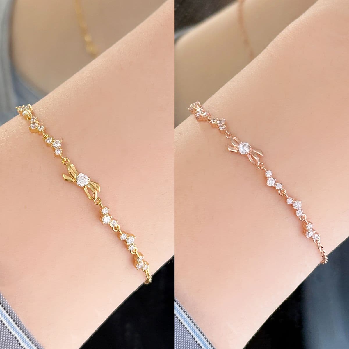 [SB6606,SN6608] 925 Silver Triple Cubic and Cubic Ribbon Set (Bracelet, Necklace) - 이미지 5