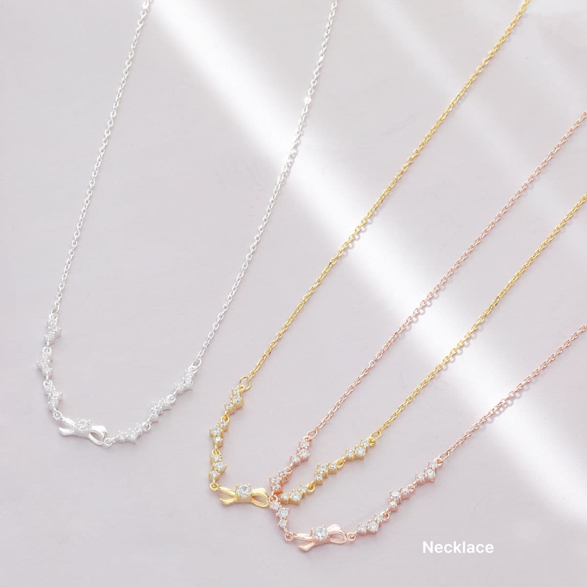 [SB6606,SN6608] 925 Silver Triple Cubic and Cubic Ribbon Set (Bracelet, Necklace) - 이미지 9