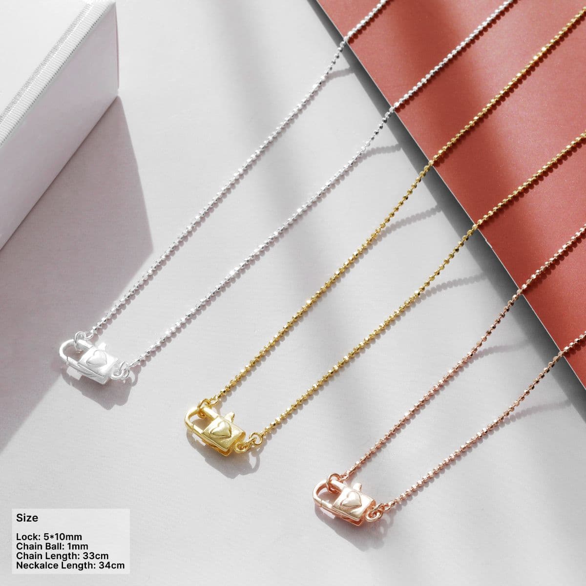 [SN6609] 925 Silver Heart Lock Ball Chain Necklace - 이미지 1