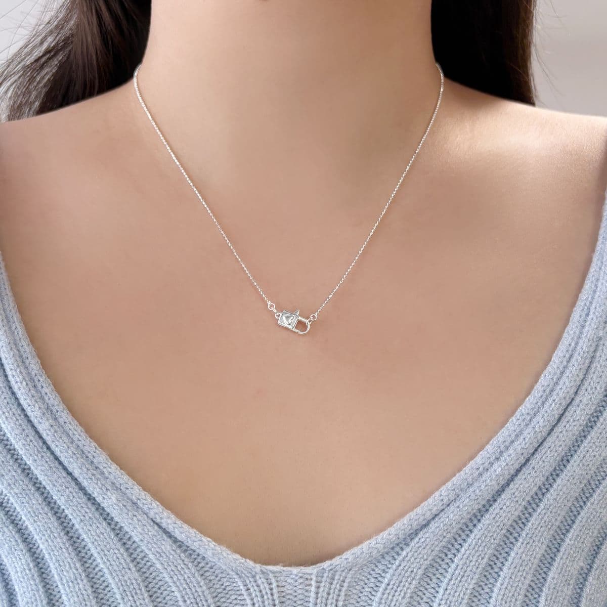 [SN6609] 925 Silver Heart Lock Ball Chain Necklace - 이미지 2
