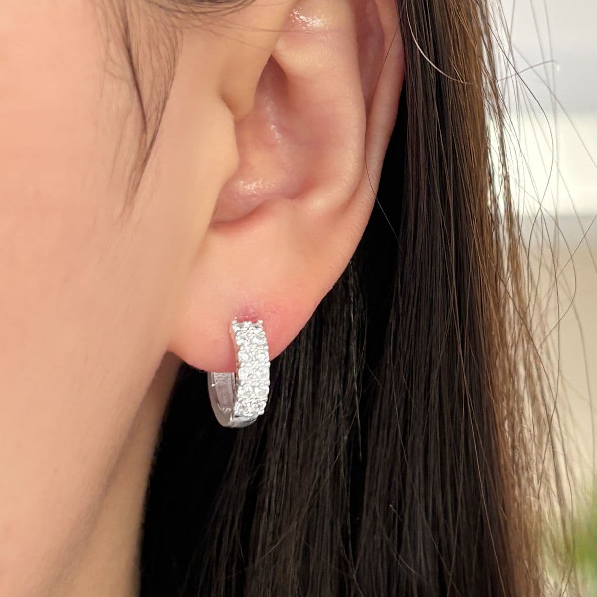 [SHG6615] Silver 925 Cubic Double Line One-Touch Earrings - 이미지 2