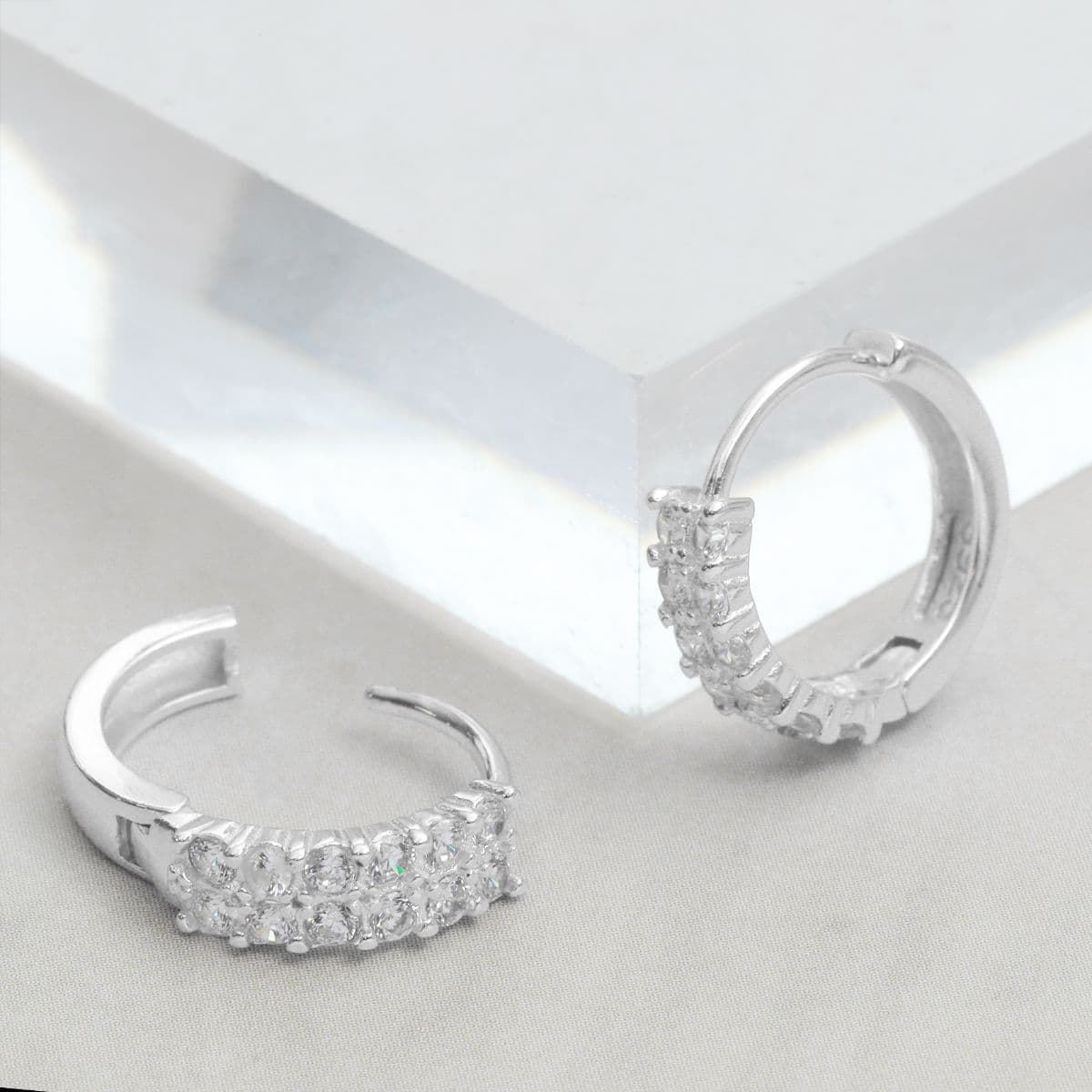 [SHG6615] Silver 925 Cubic Double Line One-Touch Earrings - 이미지 7