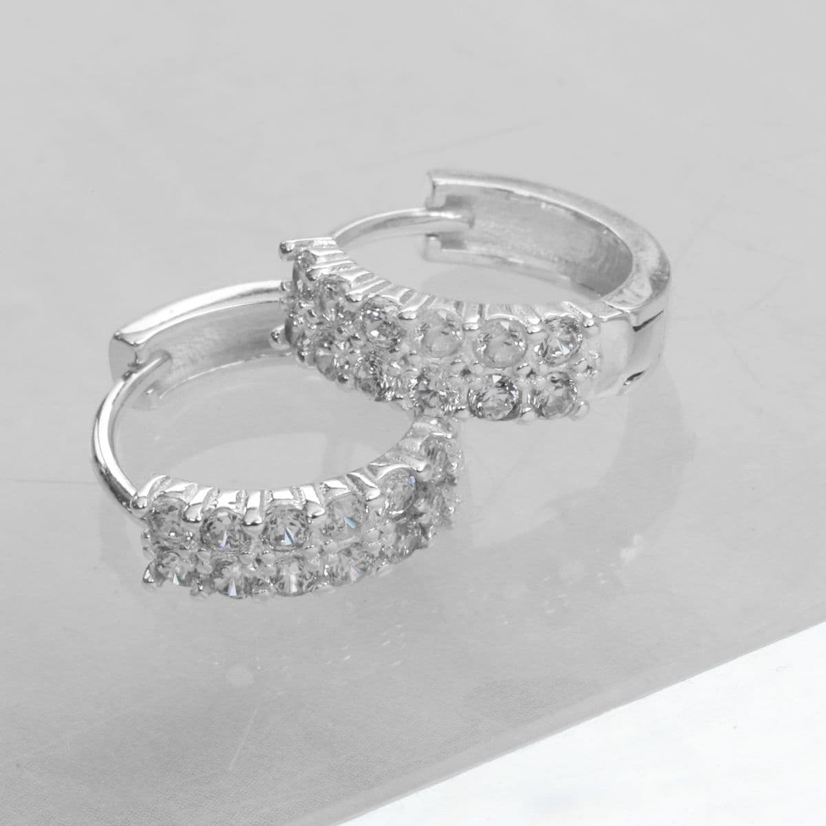 [SHG6615] Silver 925 Cubic Double Line One-Touch Earrings - 이미지 4