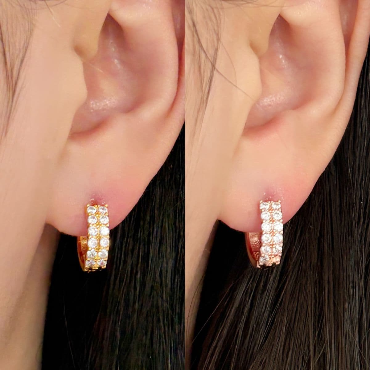 [SHG6615] Silver 925 Cubic Double Line One-Touch Earrings - 이미지 5
