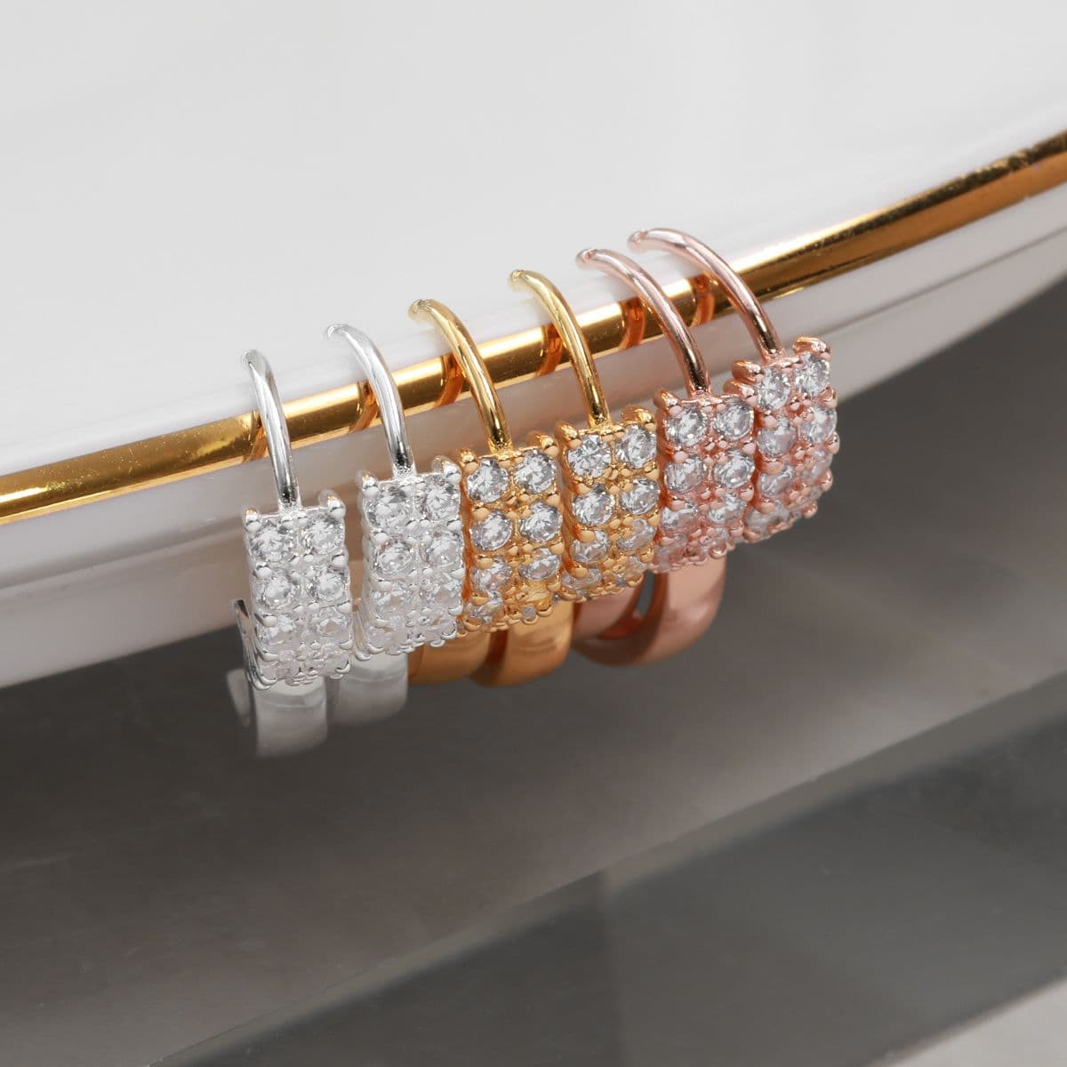 [SHG6615] Silver 925 Cubic Double Line One-Touch Earrings - 이미지 9