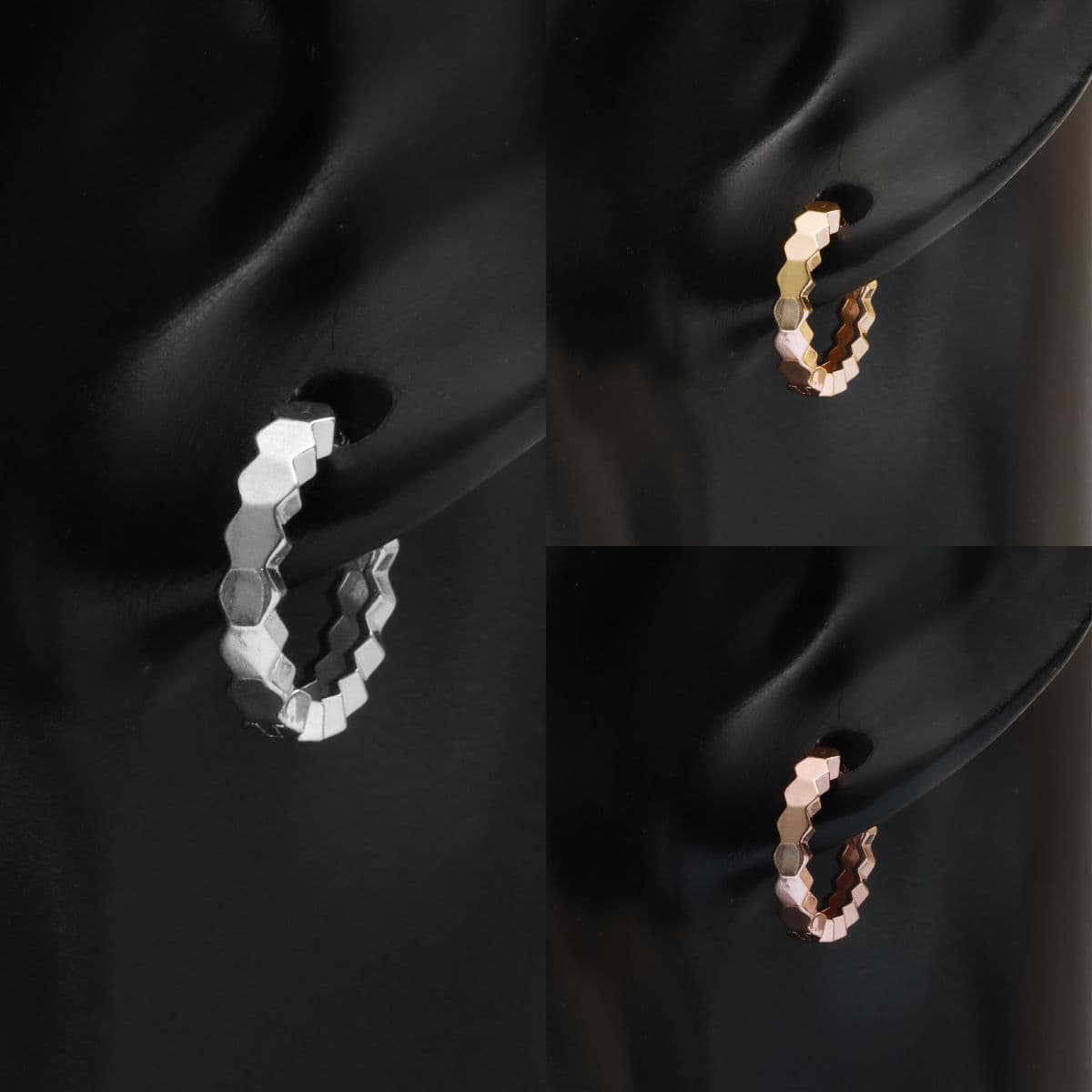 [SE0272], [SHG6616] Silver 925 Plain Honeycomb One-Touch Earrings - 이미지 16
