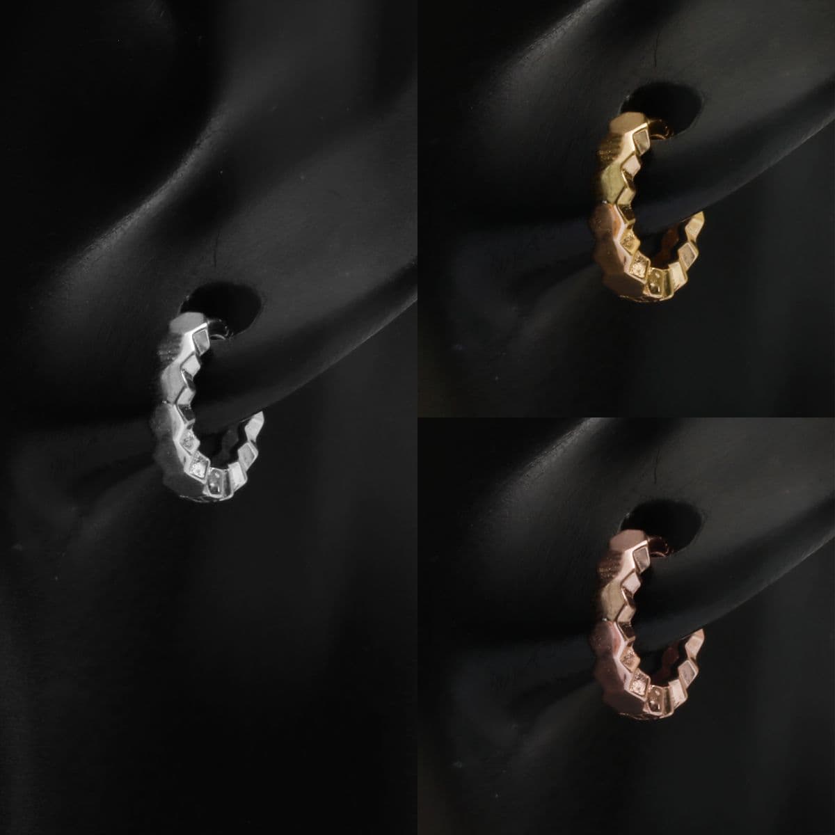 [SE0272], [SHG6616] Silver 925 Plain Honeycomb One-Touch Earrings - 이미지 8