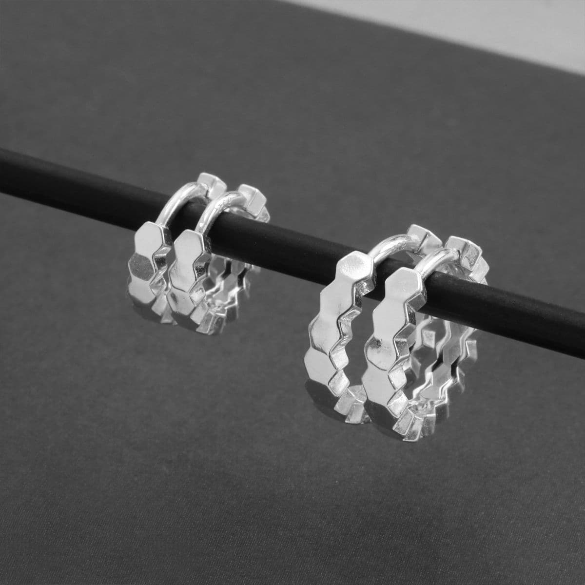 [SE0272], [SHG6616] Silver 925 Plain Honeycomb One-Touch Earrings - 이미지 18
