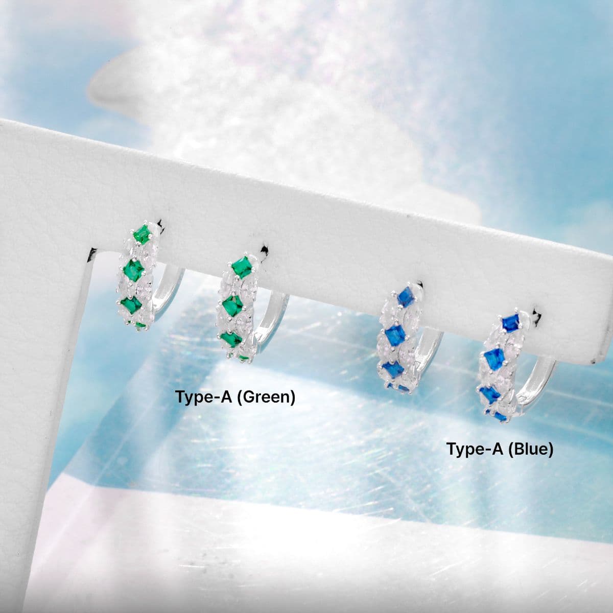 Silver 925 Summer Blue Cubic One-Touch Earrings Set - 이미지 4