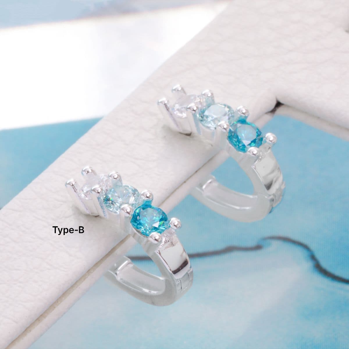 Silver 925 Summer Blue Cubic One-Touch Earrings Set - 이미지 9