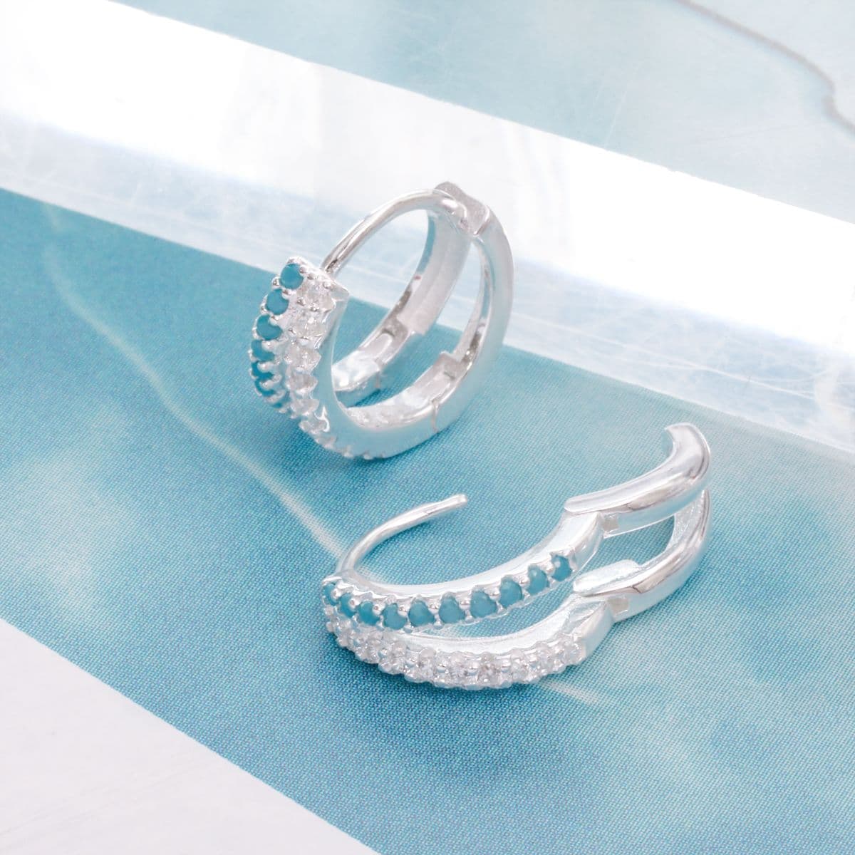 Silver 925 Summer Blue Cubic One-Touch Earrings Set - 이미지 14