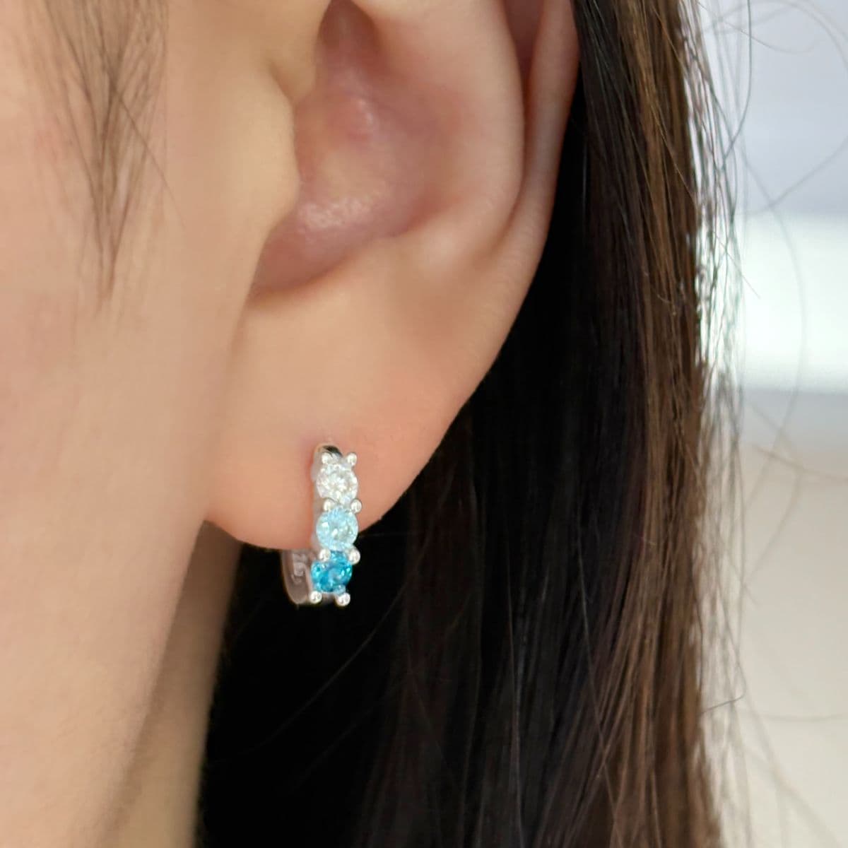 Silver 925 Summer Blue Cubic One-Touch Earrings Set - 이미지 8