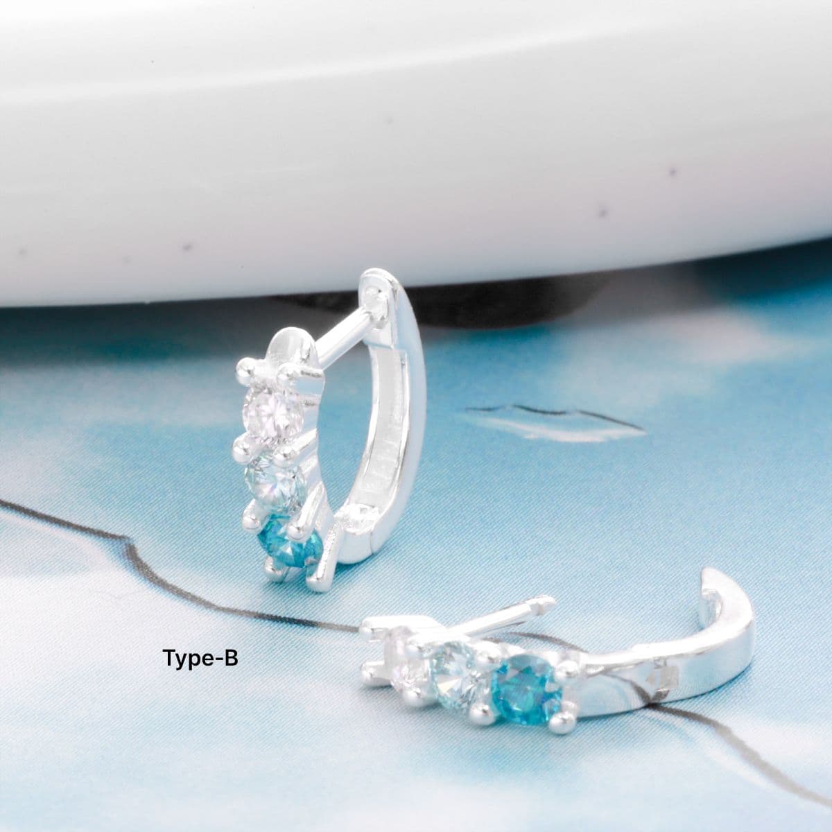 Silver 925 Summer Blue Cubic One-Touch Earrings Set - 이미지 10