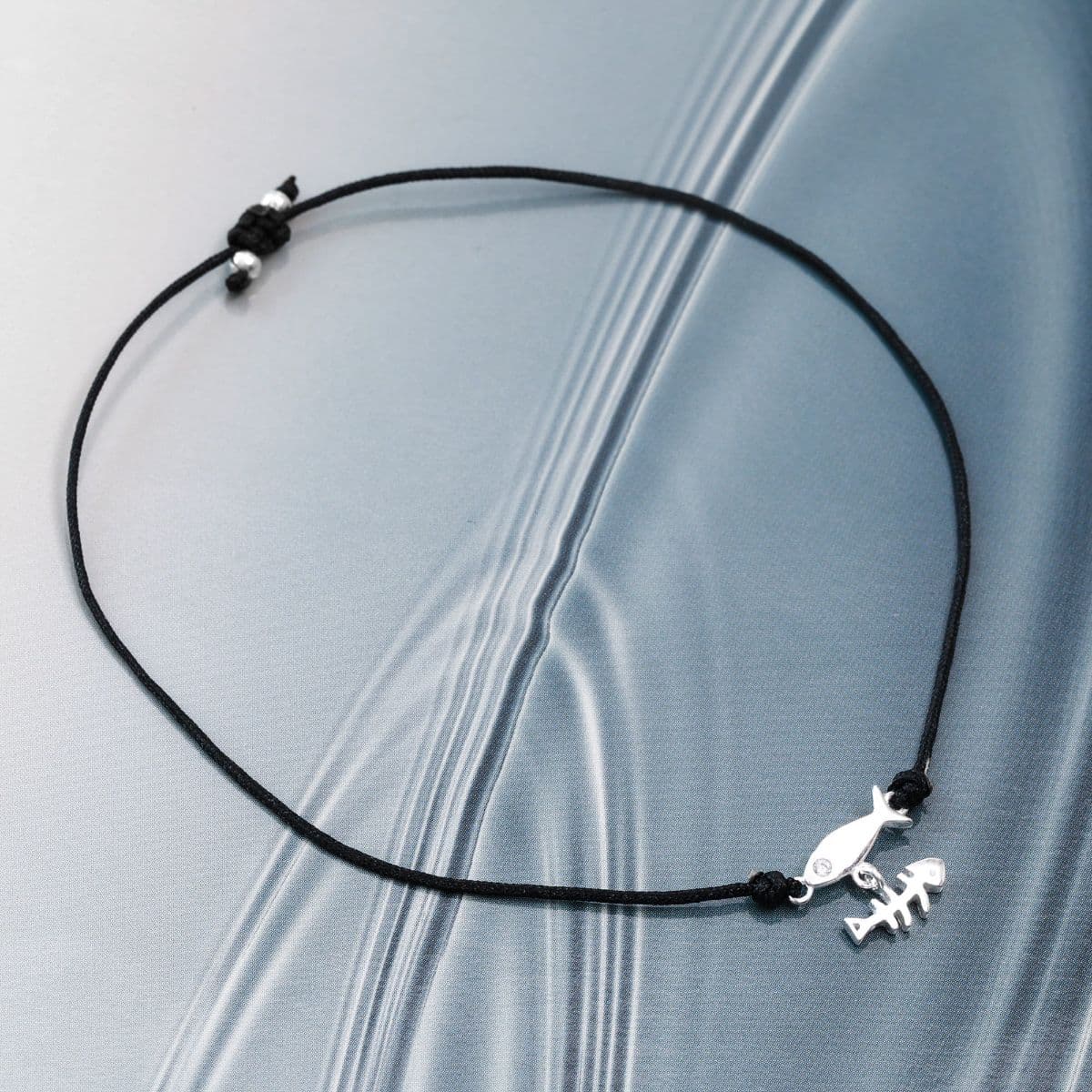 [SB6700] Silver 925 Fish and Thorn Black String Bracelet - 이미지 4