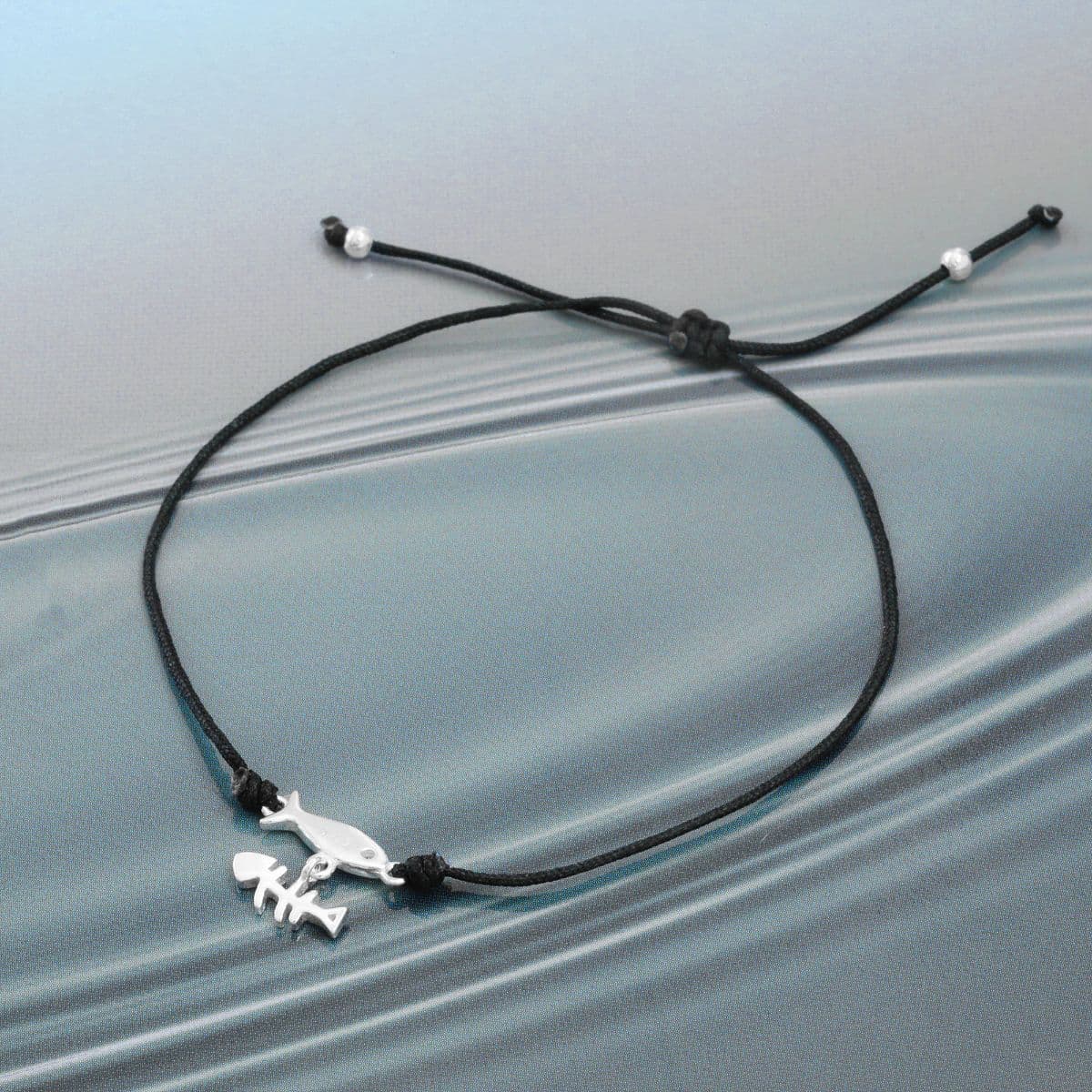[SB6700] Silver 925 Fish and Thorn Black String Bracelet - 이미지 2