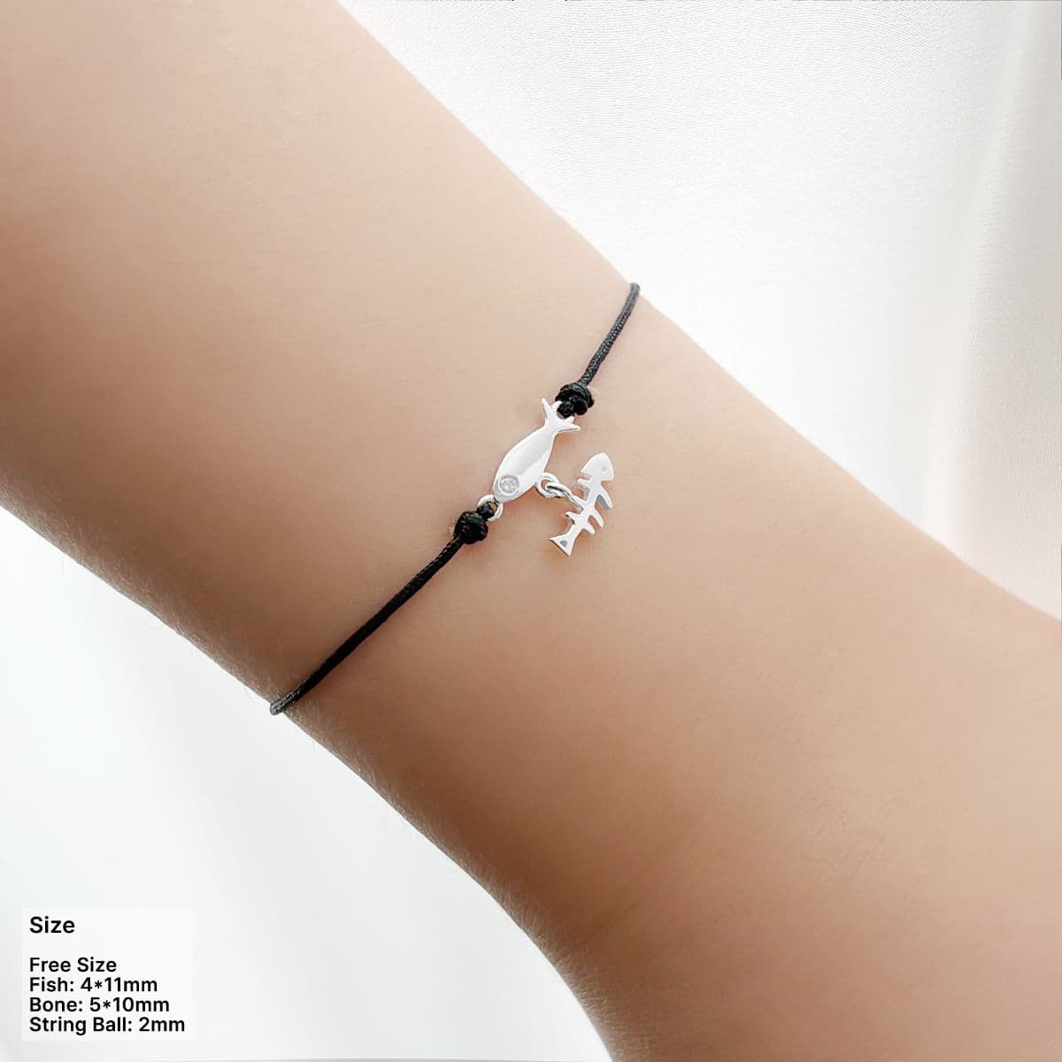 [SB6700] Silver 925 Fish and Thorn Black String Bracelet - 이미지 1