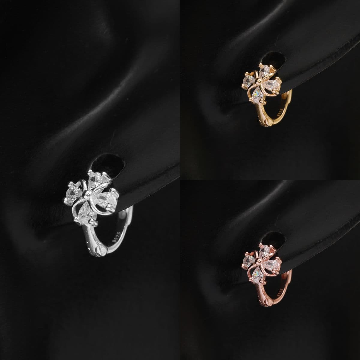 [SHG6701] 925 Silver Cubic Stem Flower One-Touch Earrings - 이미지 12