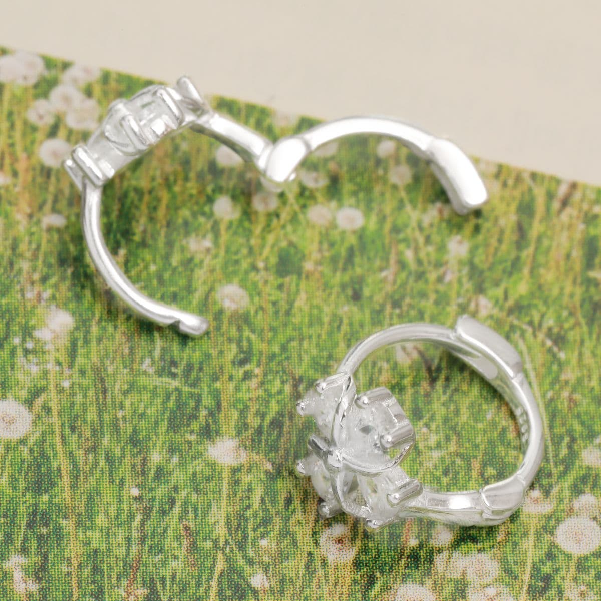 [SHG6701] 925 Silver Cubic Stem Flower One-Touch Earrings - 이미지 11