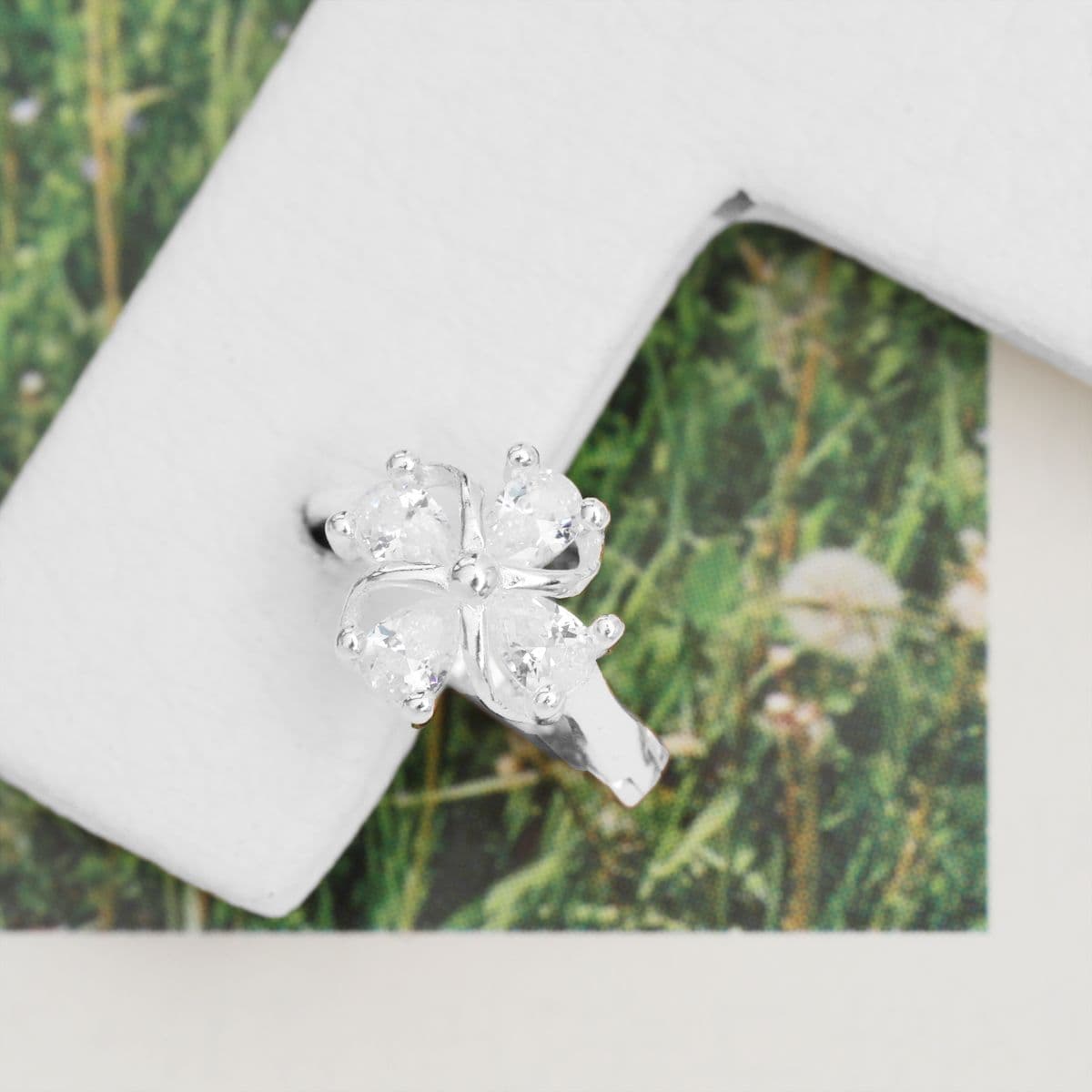 [SHG6701] 925 Silver Cubic Stem Flower One-Touch Earrings - 이미지 10