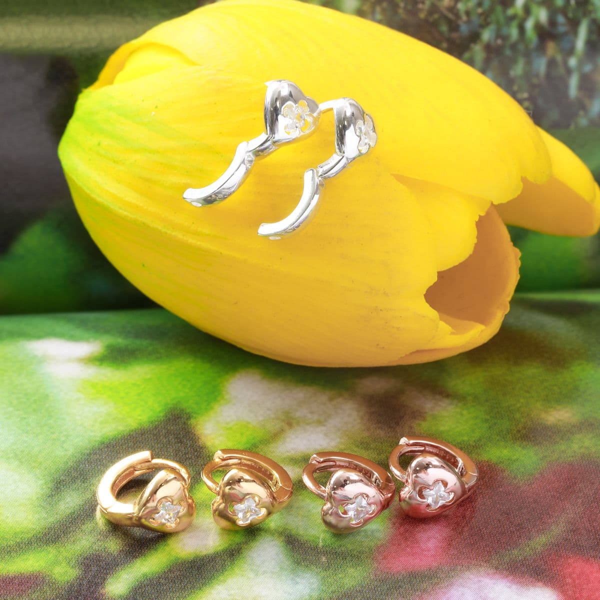 [SHG6703] Silver 925 Cubic In Flower Heart One-Touch Earrings - 이미지 10