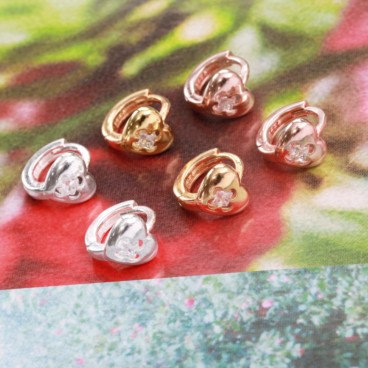 [SHG6703] Silver 925 Cubic In Flower Heart One-Touch Earrings - 이미지 9
