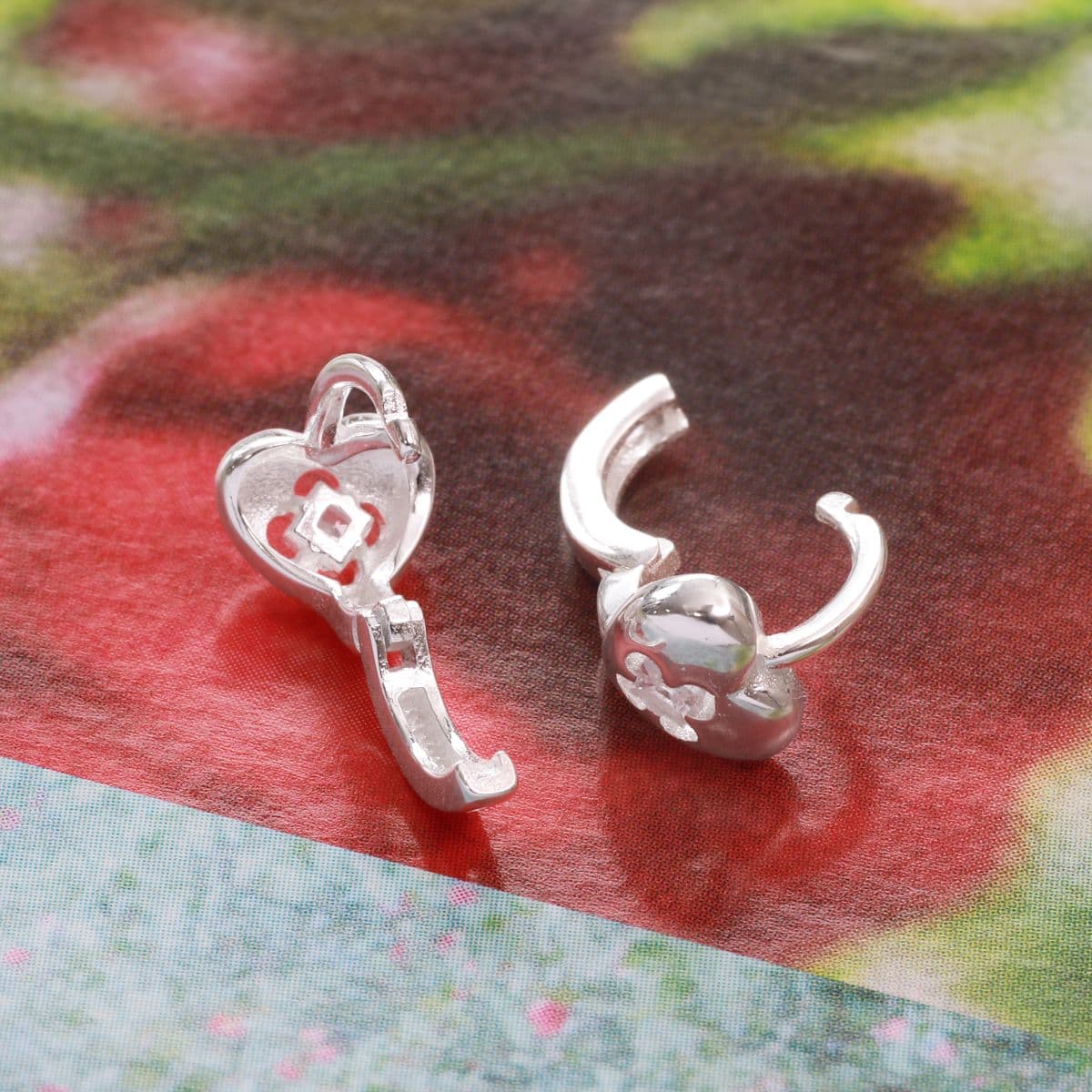 [SHG6703] Silver 925 Cubic In Flower Heart One-Touch Earrings - 이미지 8