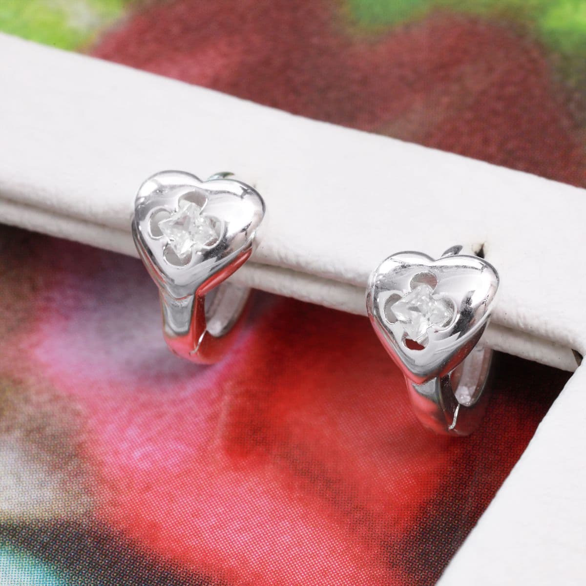 [SHG6703] Silver 925 Cubic In Flower Heart One-Touch Earrings - 이미지 3